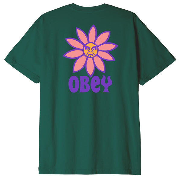 OBEY PEACE FLOWER ORGANIC TEES ADVENTURE GREEN