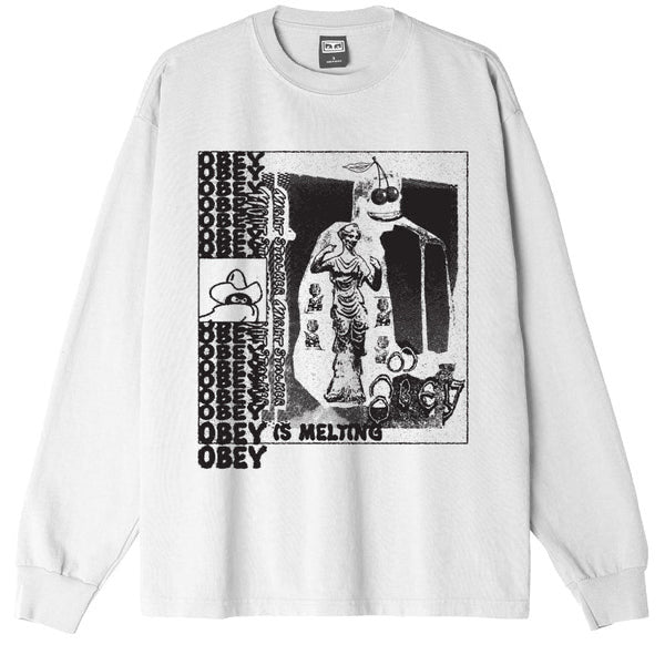 OBEY IS MELTING HEAVYWEIGHT CLASSIC CUSTOM TEES L/S WHITE